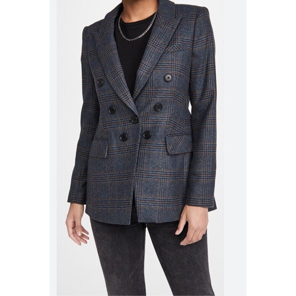 Veronica Beard Yareli Double Breasted Plaid Wool Dickey Jacket Blazer Size 12